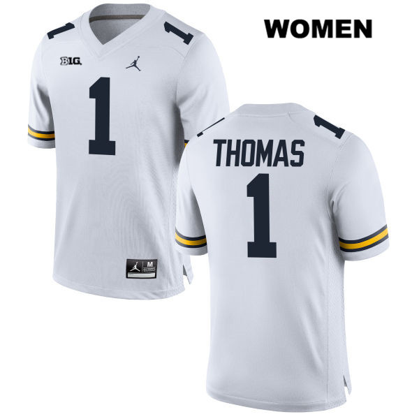 Women's NCAA Michigan Wolverines Ambry Thomas #1 White Jordan Brand Authentic Stitched Football College Jersey MG25I67SJ